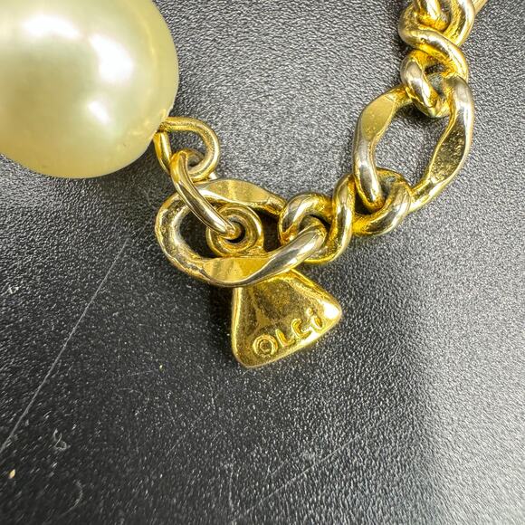 Vintage Liz Claiborne Beaded Pearl Pendant Gold Tone Solid Cable Chain Necklace - Picture 8 of 8